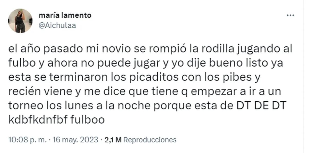 El curioso posteo de la novia del joven que se lesionó e igual fue a un "picadito" con sus amigos". (Twitter)