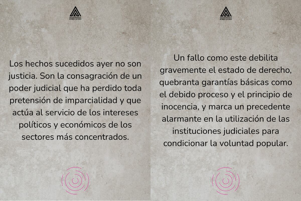 El comunicado en defensa de Cristina Fernández de Kirchner. (AAA)