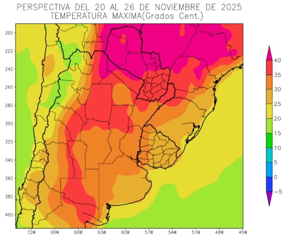 CLIMA. Temperaturas máximas en el país. (Gentileza Bolsa de Cereales)