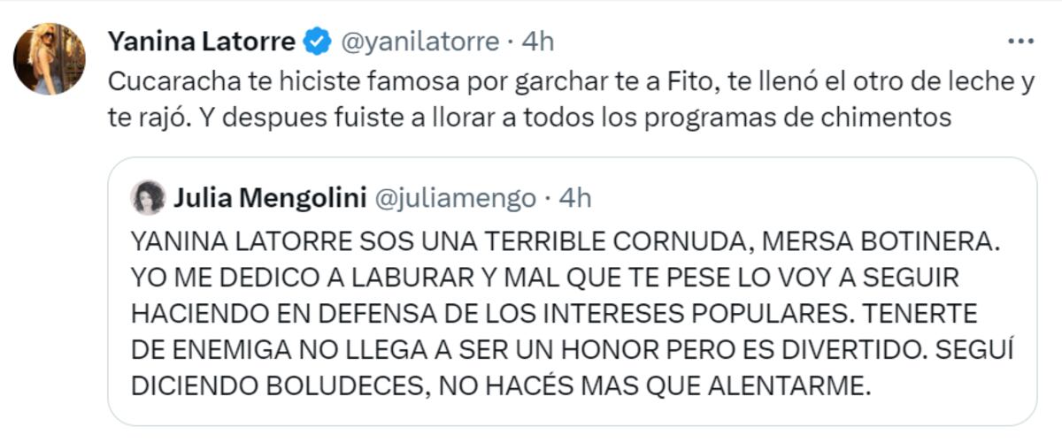 Julia Mengolini y Yanina Latorre protagonizaron un fuerte cruce.
