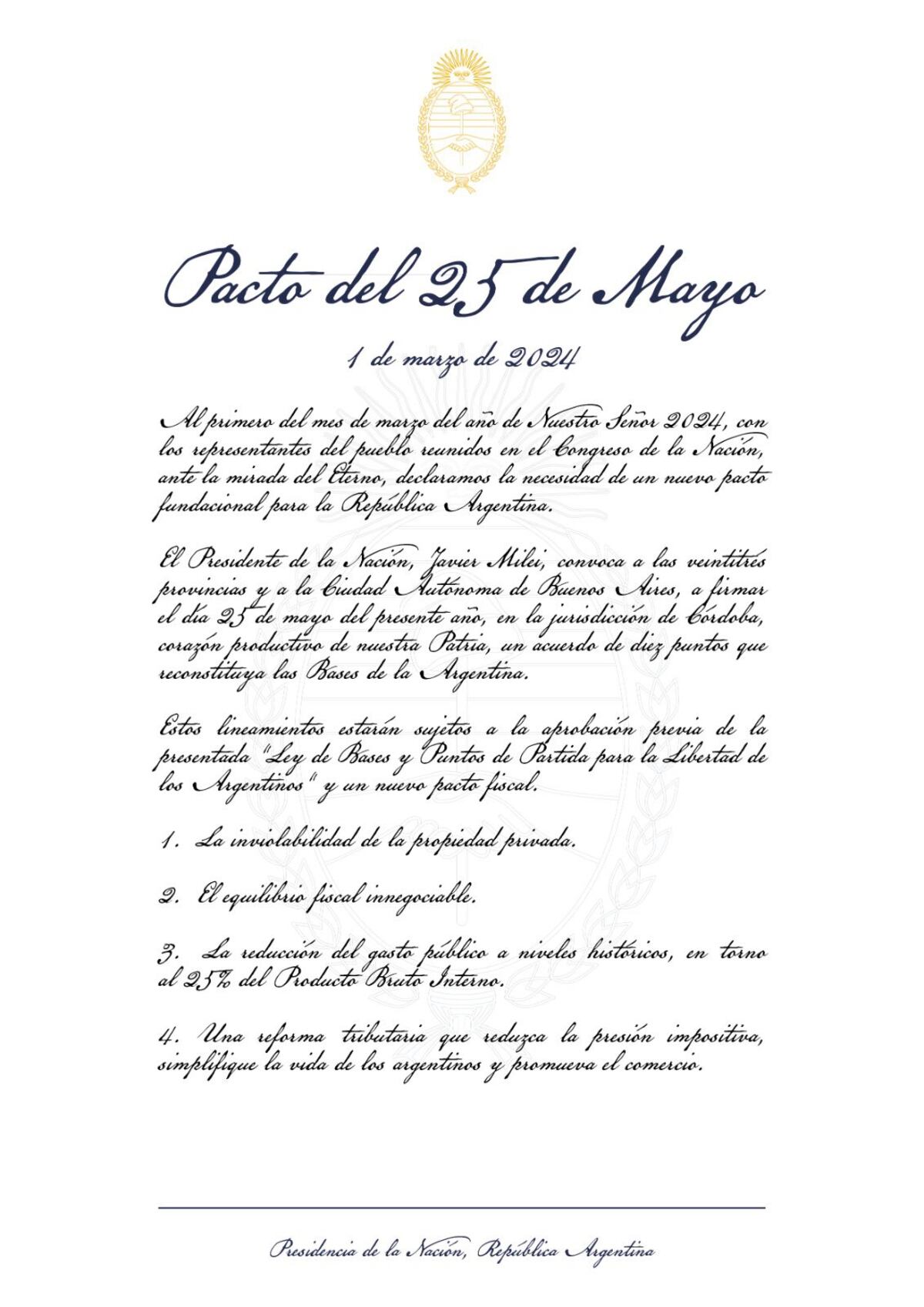 El texto original del Pacto de Mayo.