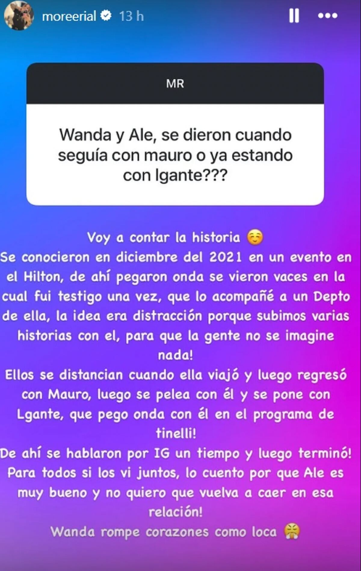 Morena Rial aportó más detalles del affaire entre Wanda Nara y Alejandro Cipolla. (Foto: Captura de pantalla de Instagram)