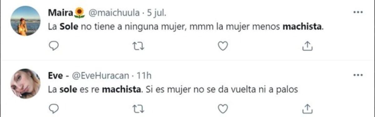 Más críticas para Sole. (Twitter, captura)