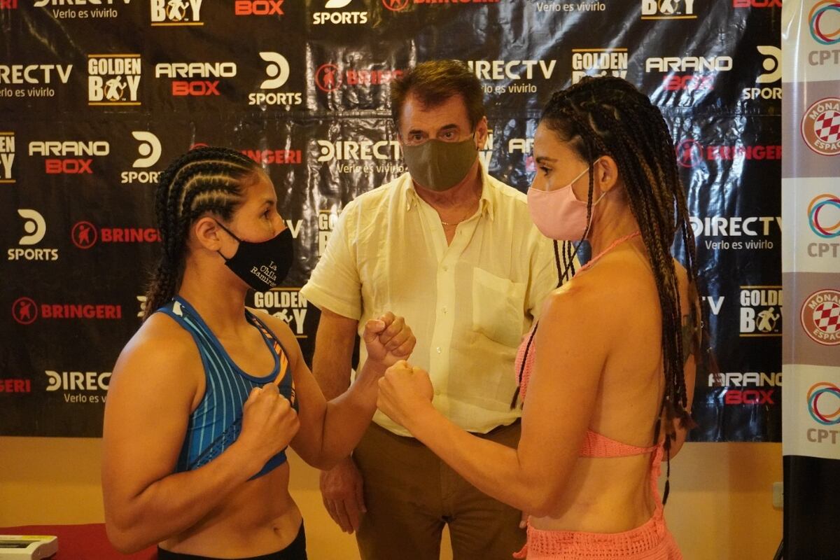 Marianela “la Chila” Ramírez (3° Ranking Arg. / 7-7-2, 2 KO / 55,300) y Natalia “el Huracán” Alderete. (Gentileza)