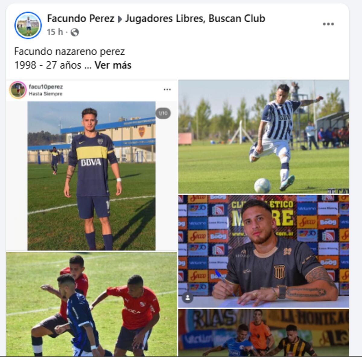 Facundo Pérez, en Facebook. (Captura).