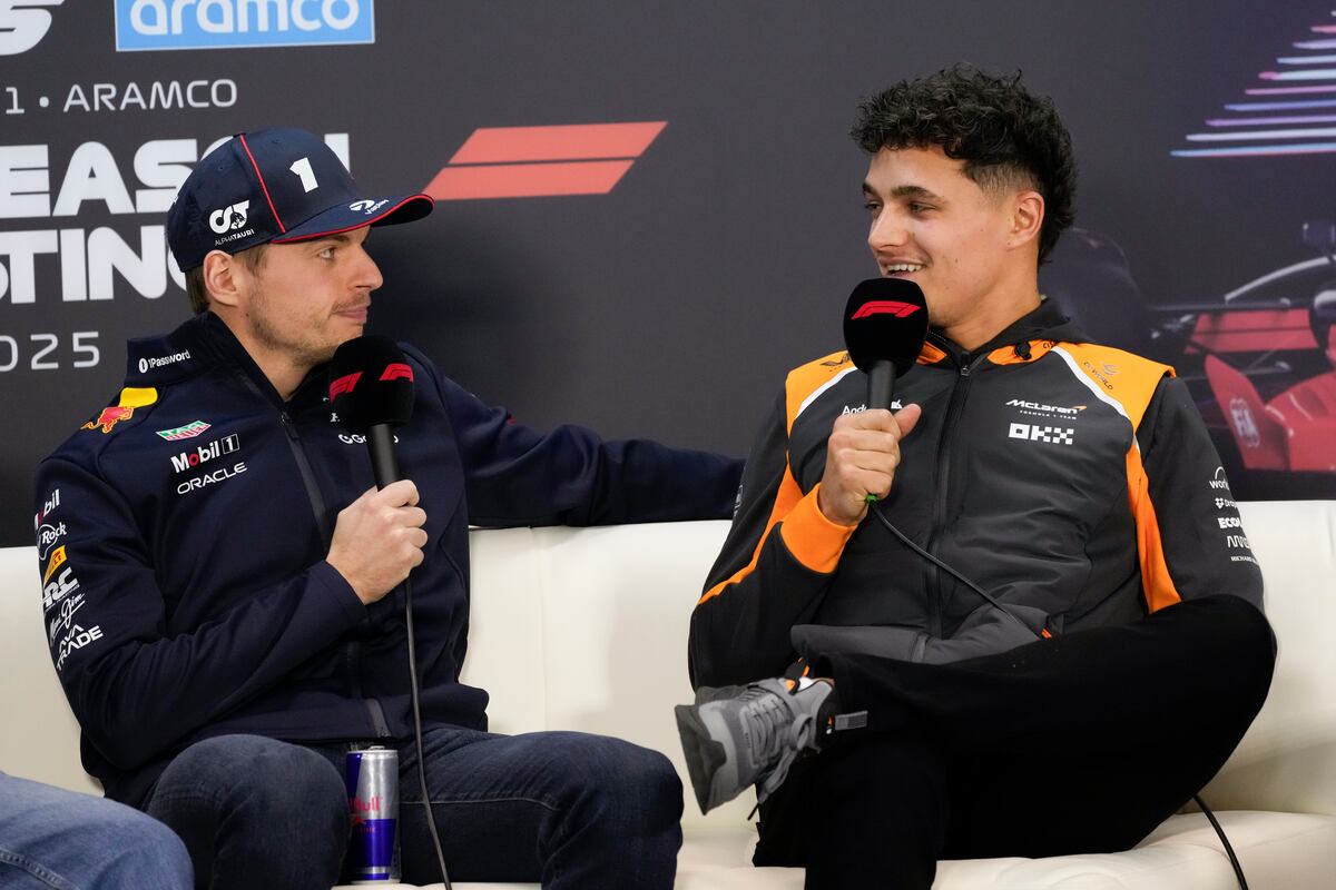 El piloto de Red Bull Max Verstappen y de McLaren Lando Norris. (AP Foto/Darko Bandic)