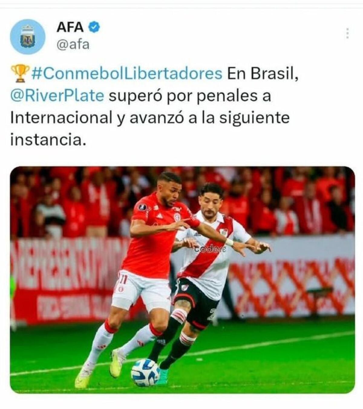 Tuit de AFA sobre River. (Captura).