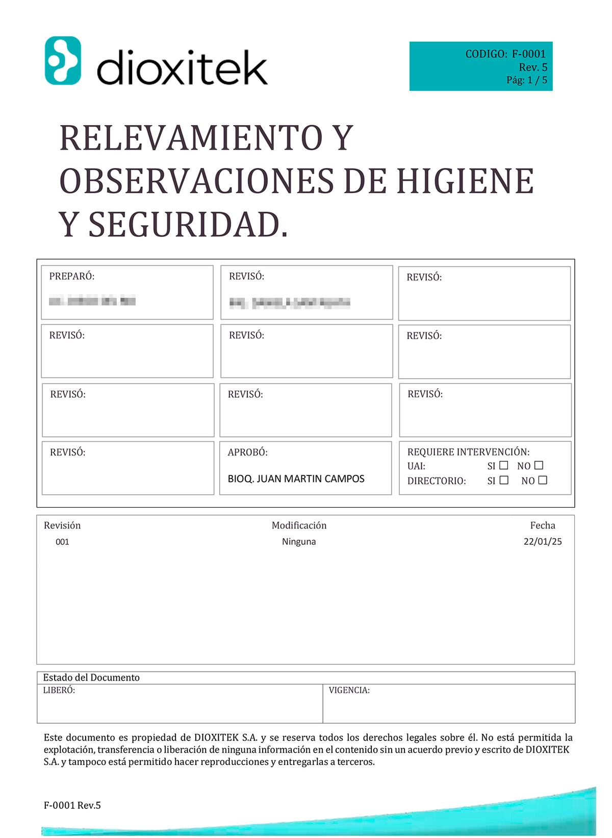 Carátula del informe que detalla deficiencias en seguridad contra incendios. Está aprobado por quien luego fue presidente de Dioxitek y abajo se puede leer la advertencia de confidencialidad. (Captura)