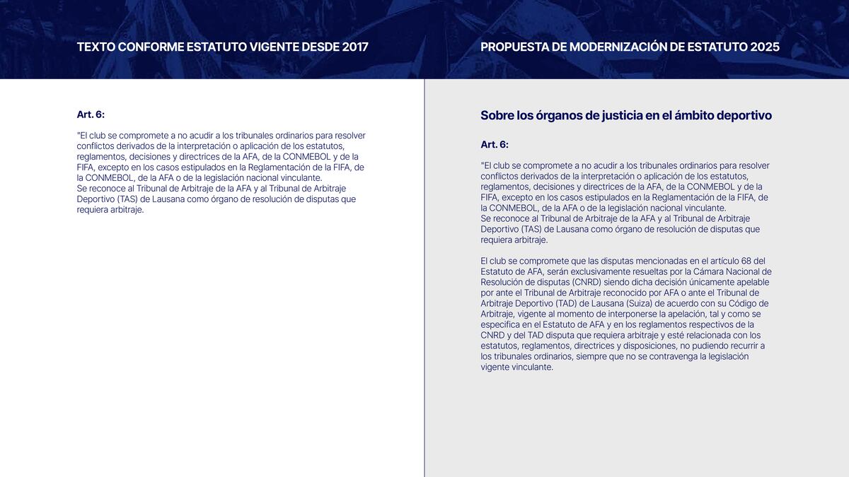 La modernización del estatuto de Talleres.