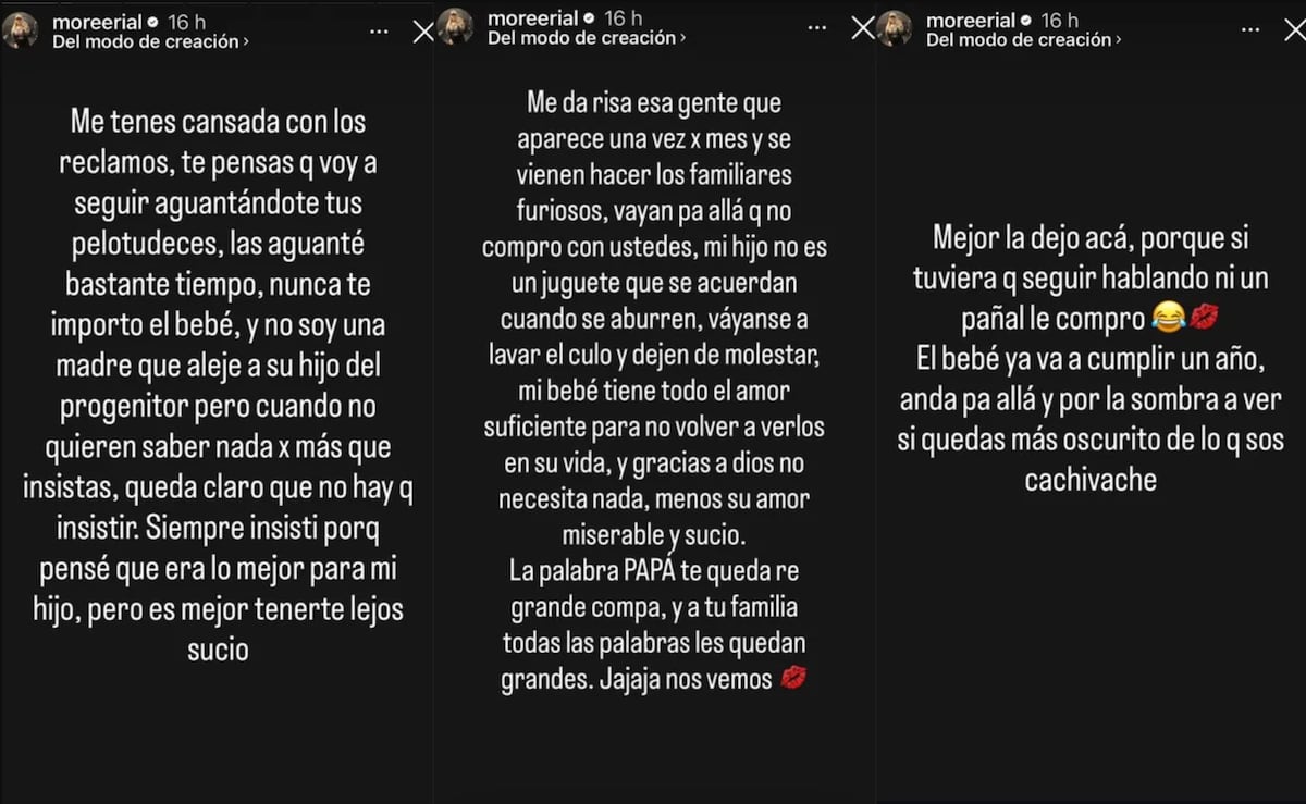 Las historias de Morena Rial en contra del padre de su hijo Amadeo. (Fotos: capturas de pantalla de Instagram)