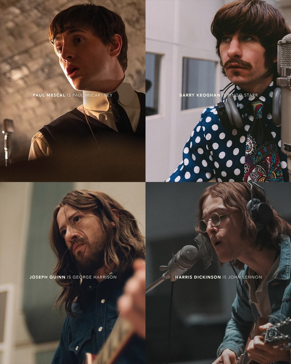 Paul Mescal, Barry Keoghan, Joseph Quinn y Harris Dickinson como "The Beatles". (Foto: Página oficial de The Beatles)