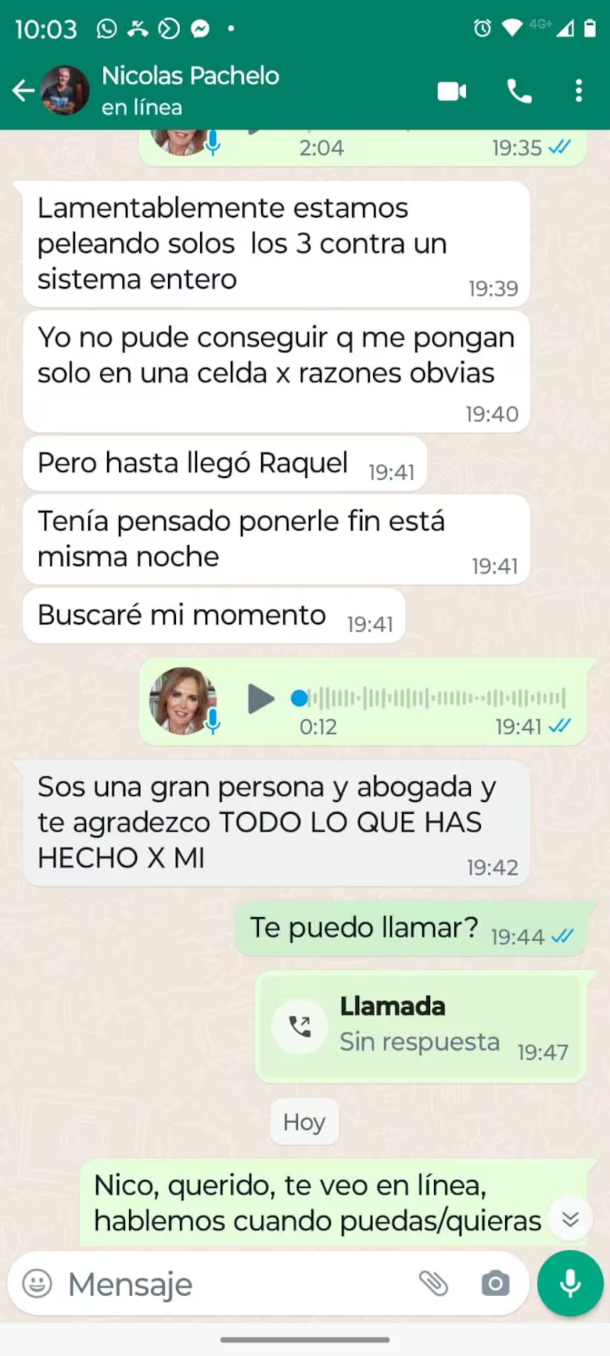 Los sugestivos chats de Nicolás Pachelo a su abogada tras la condena a perpetua. (La Nación)