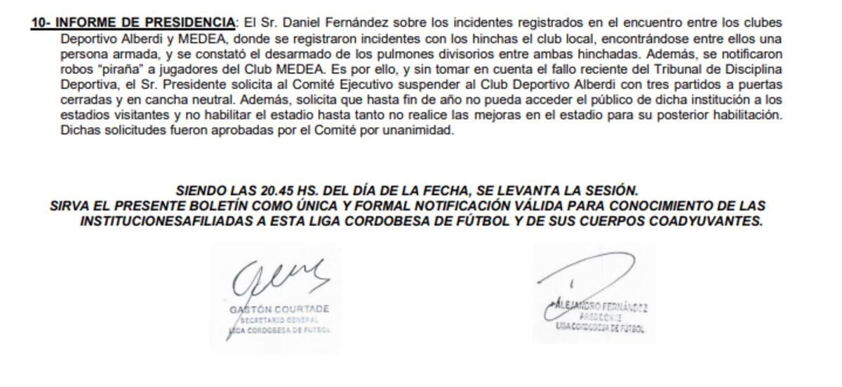 Informe del Comite Ejecutivo de la LCF. (captura).