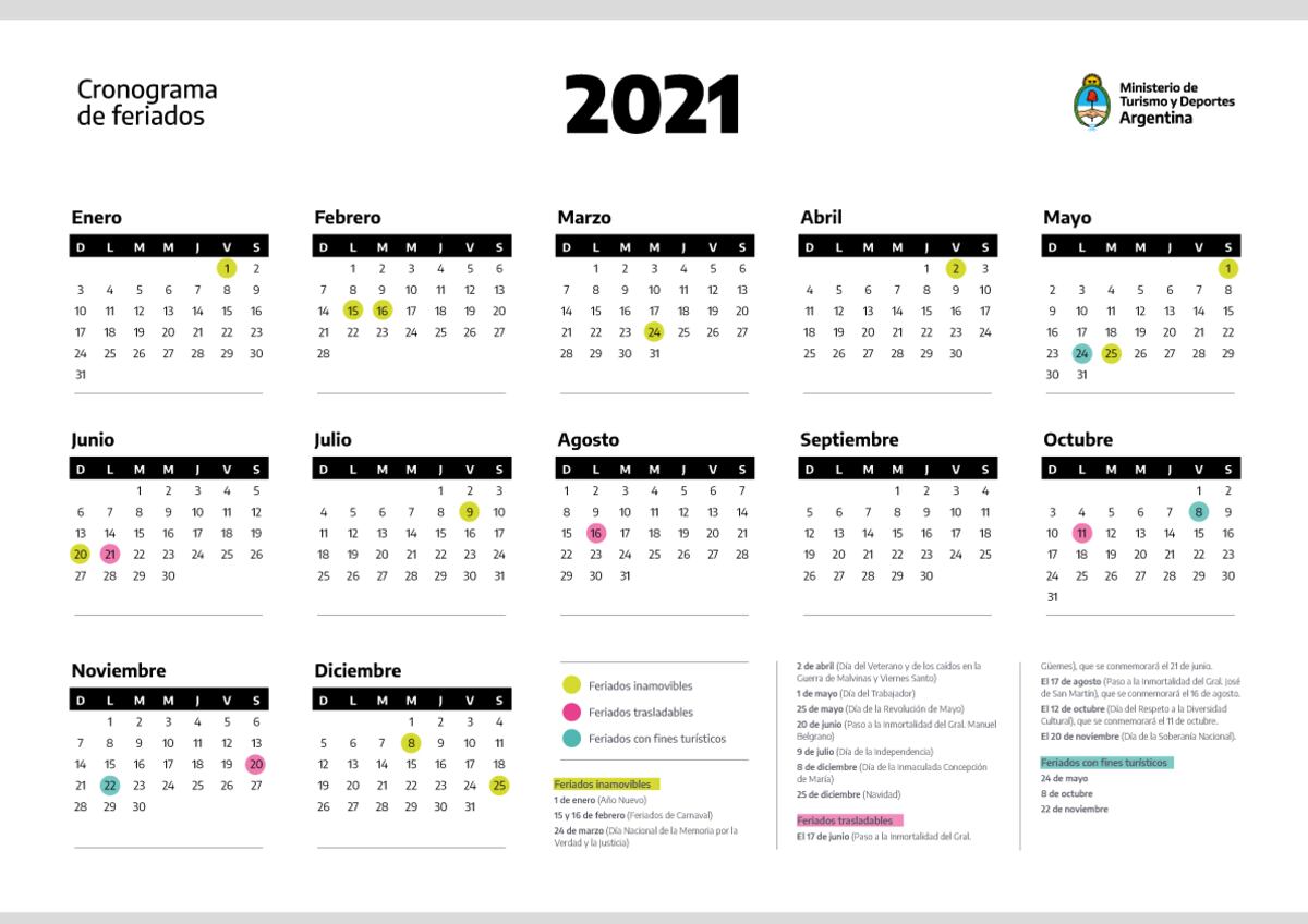 Feriados oficiales del 2021.