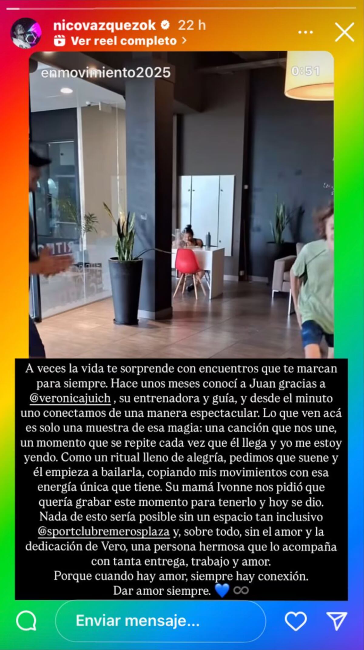 Las tiernas palabras de Nicolás Vázquez sobre su encuentro con Juan. (Foto: captura de pantalla)