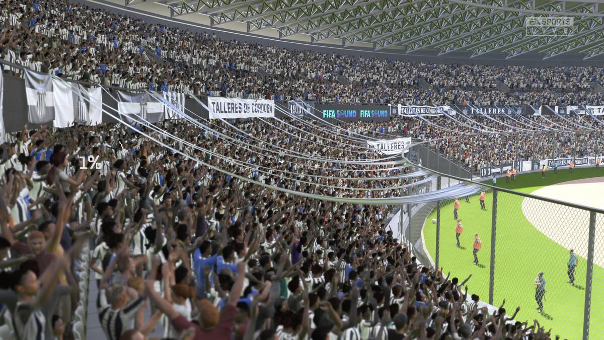Capturas de imágenes en una Playstation 5 de cómo se ve Talleres en el videojuego Fifa 23.