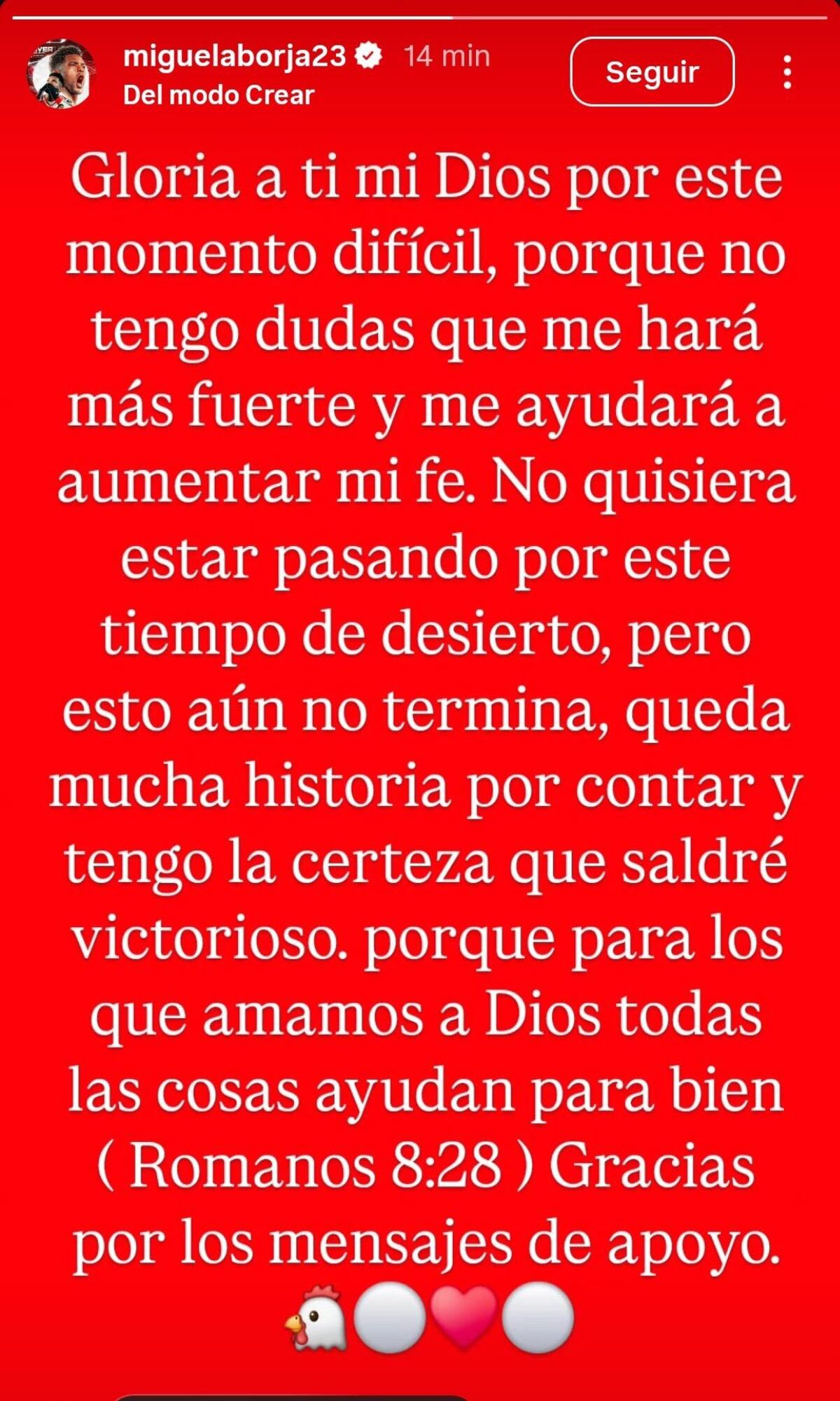 Mensaje de Miguel Borja.