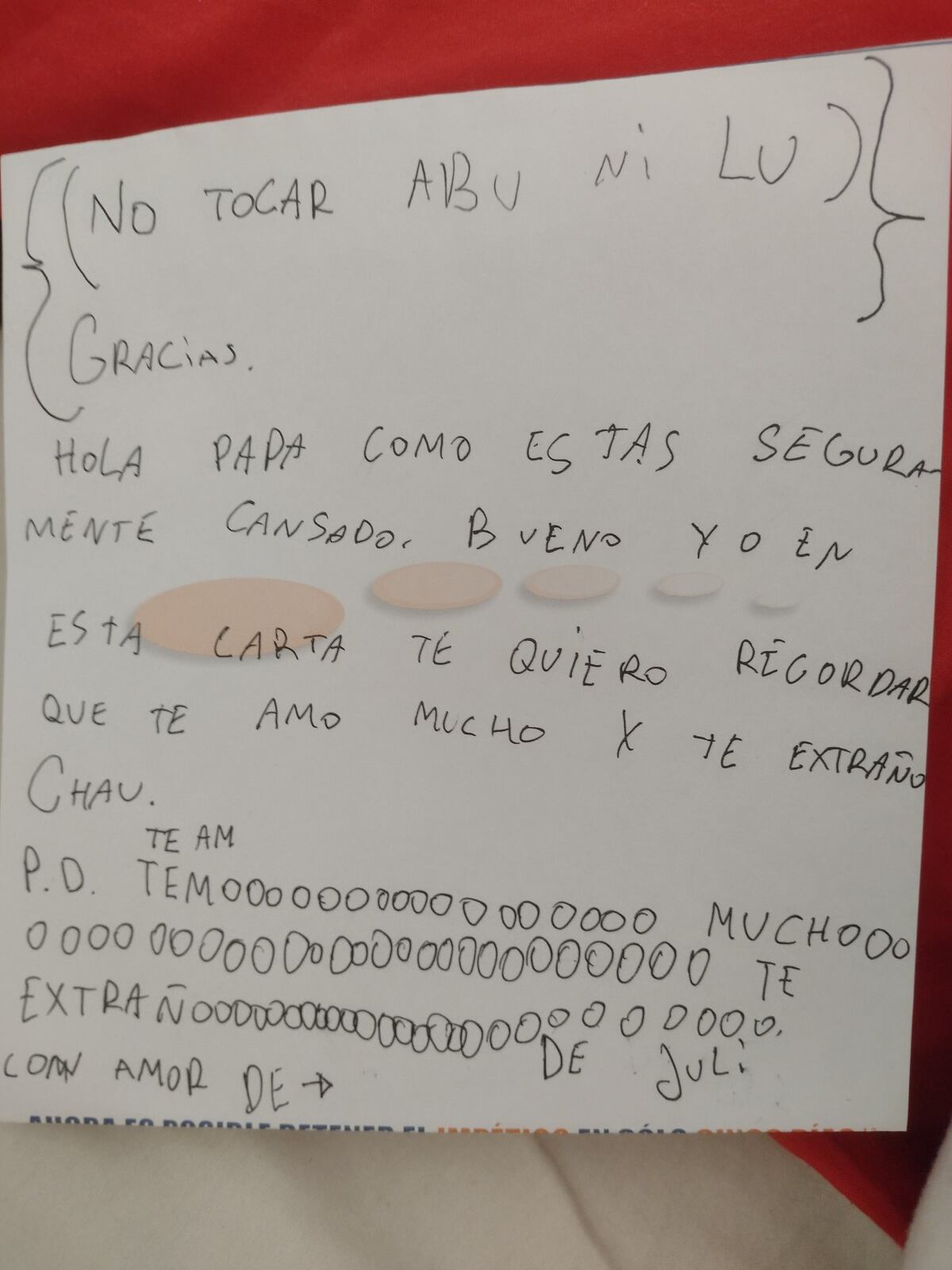 La carta que escribió la pequeña.