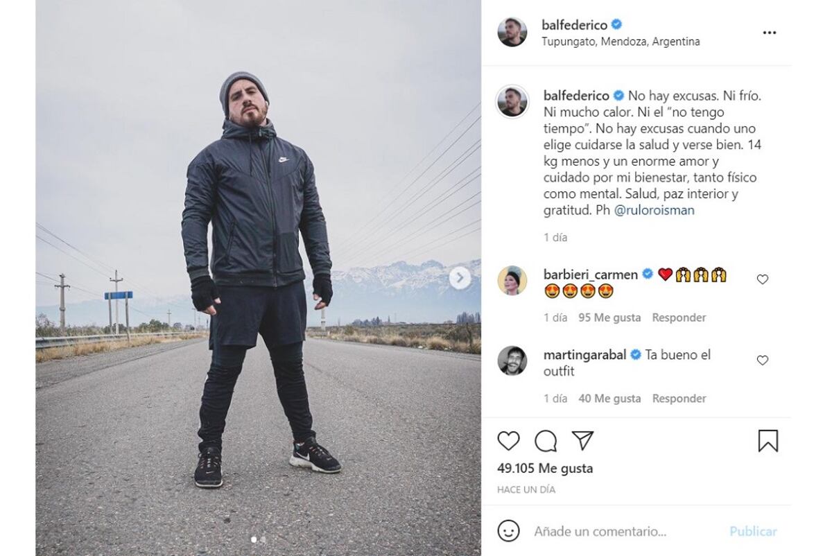 El posteo de Fede Bal en su cuenta de Instagram.