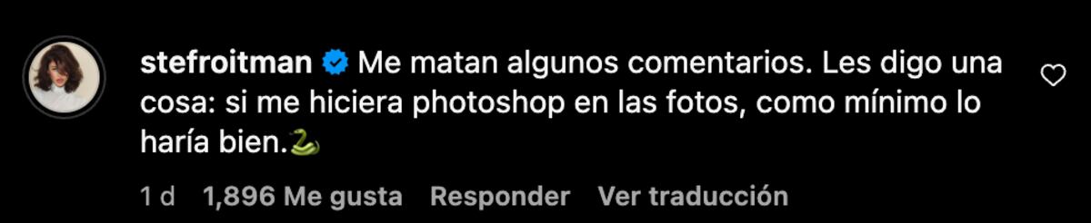 Stefi Roitman respondió a quienes la acusaron de editar digitalmente sus fotos. (Foto: captura de pantalla)