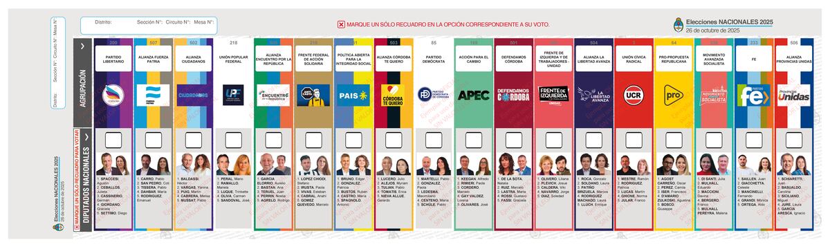 Cómo es la Boleta Única de Papel de Córdoba para las elecciones 2025.