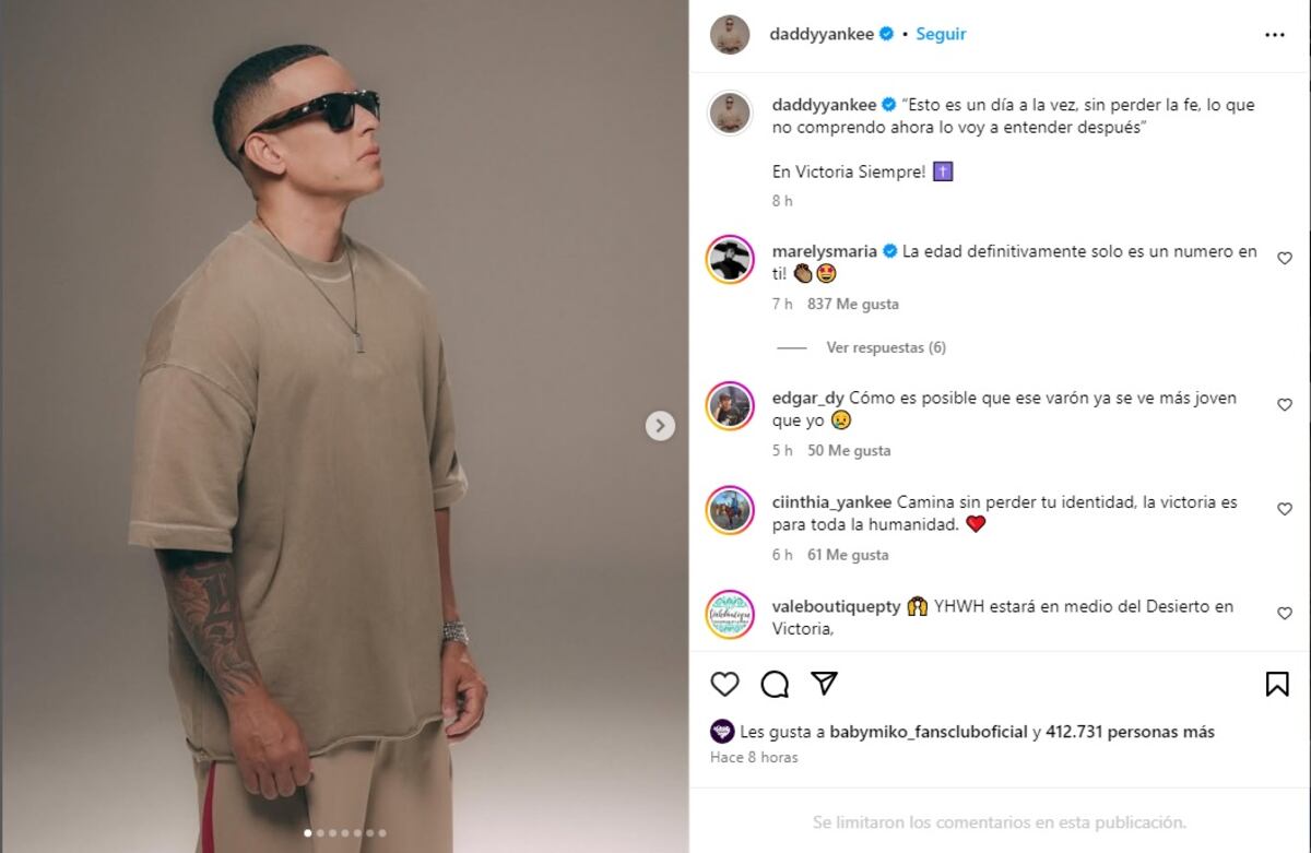 La publicación de Daddy Yankee tras firmar el divorcio con Mireddys González (Captura de pantalla)