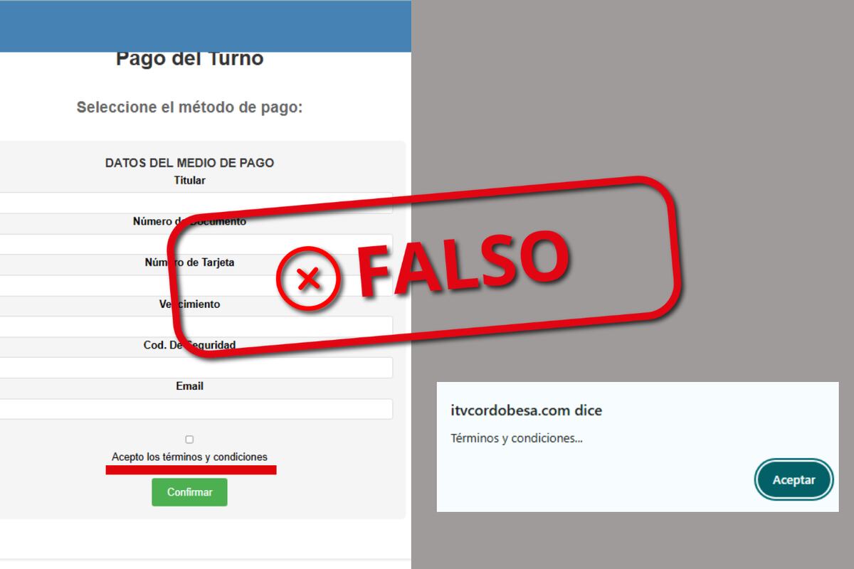 Es falsa la página de la ITV que pide los datos de la tarjeta para pagar el trámite. (La Voz Chequea)