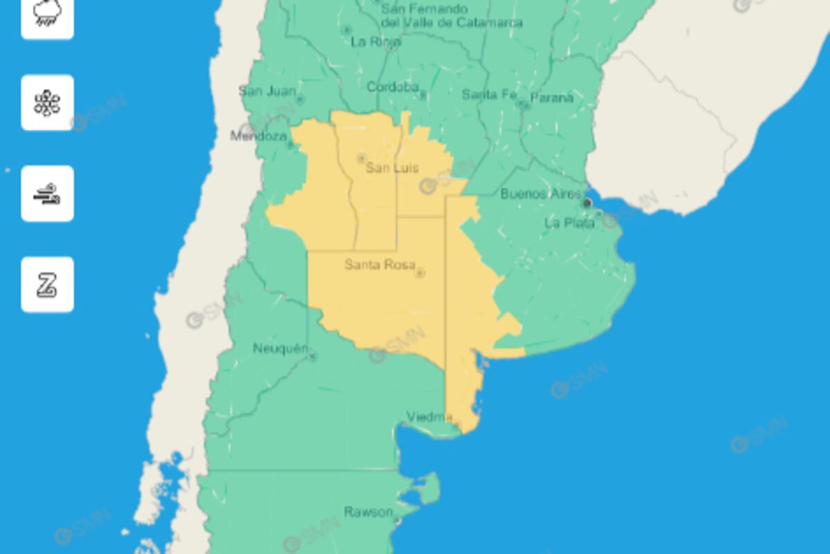 Clima. Alerta amarilla por tormentas para este jueves 22 de diciembre. (SMN)