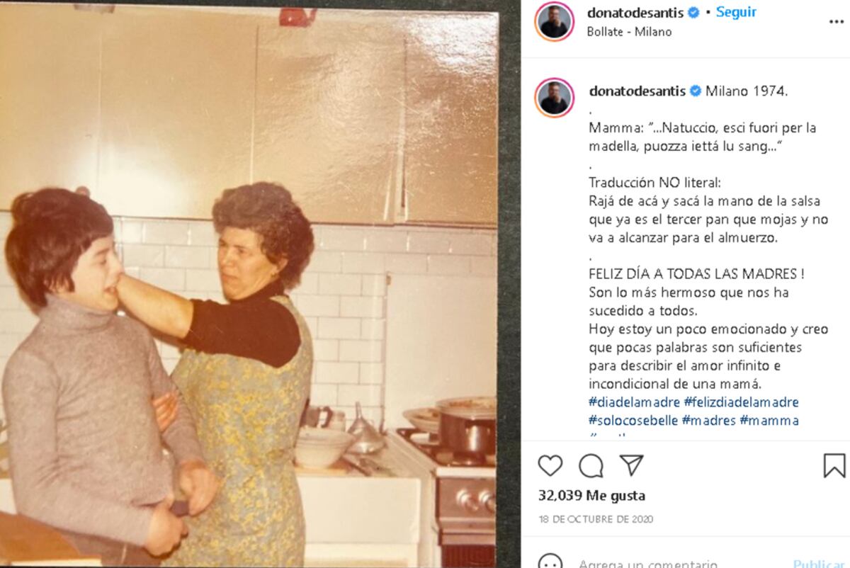 Donato de Santis y un emotivo mensaje por el Día de la Madre. (Captura Instagram)