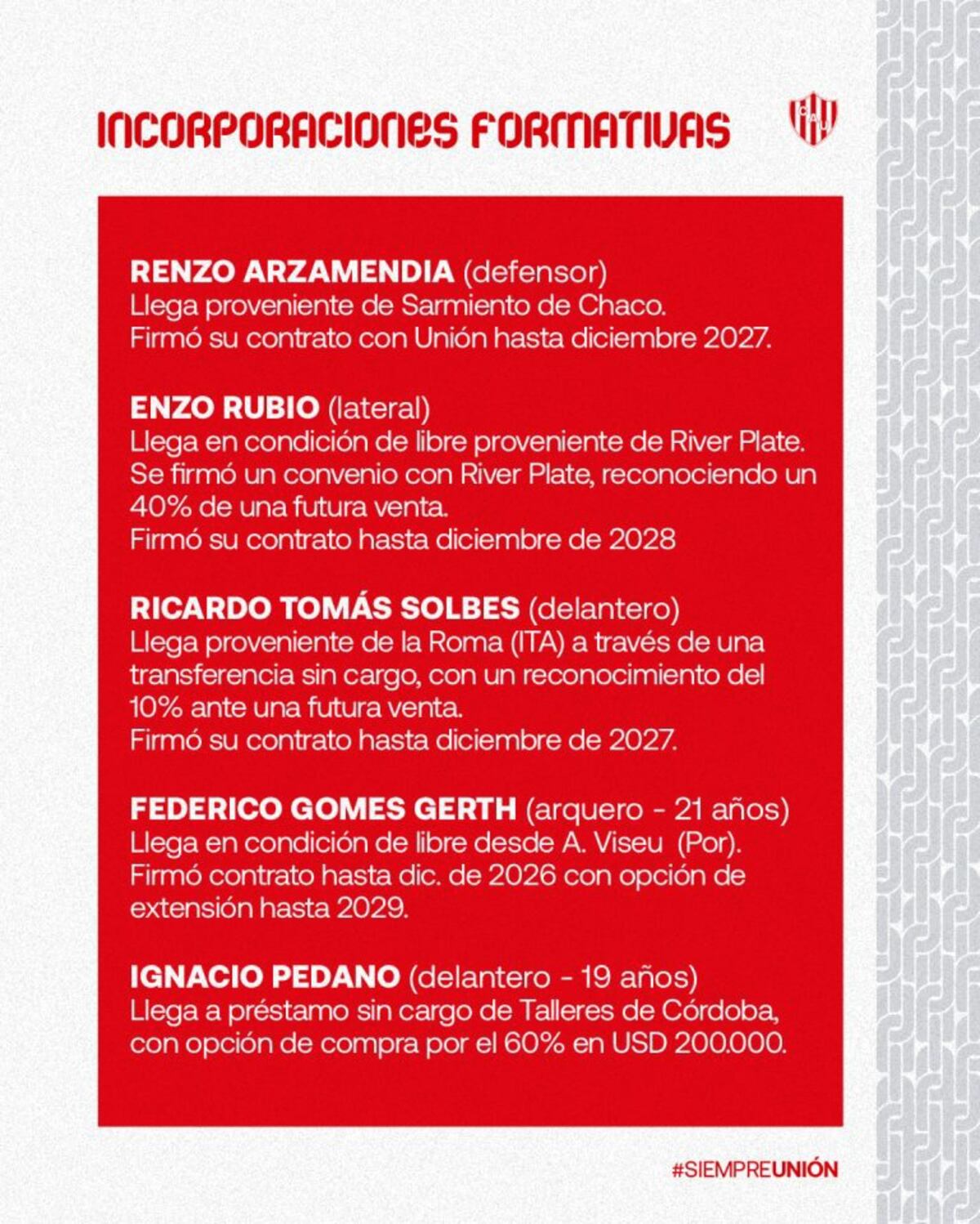 El juvenil de Talleres a préstamo en Unión.