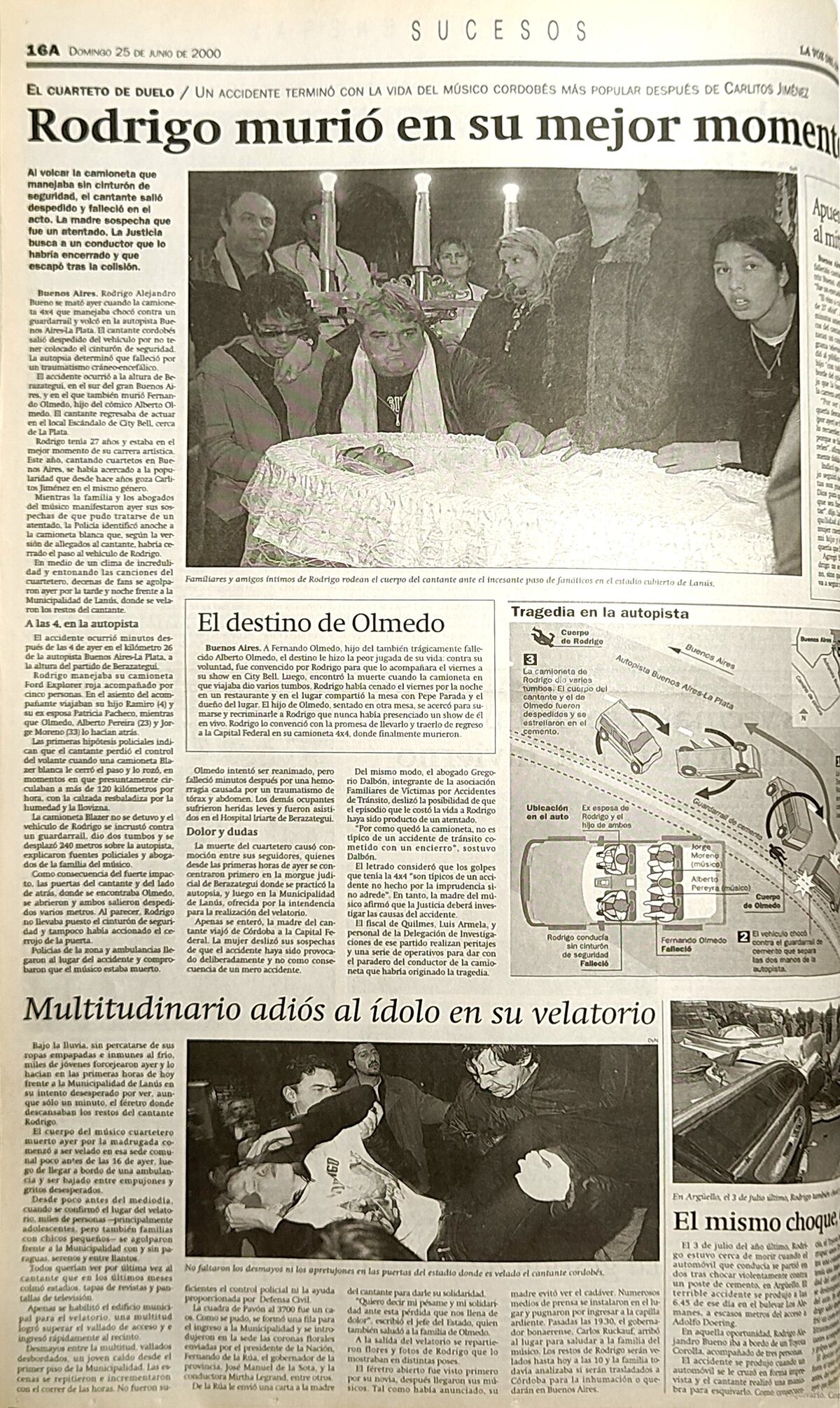 25 años sin Rodrigo: así reflejaba La Voz la muerte del "Potro" en junio de 2000.