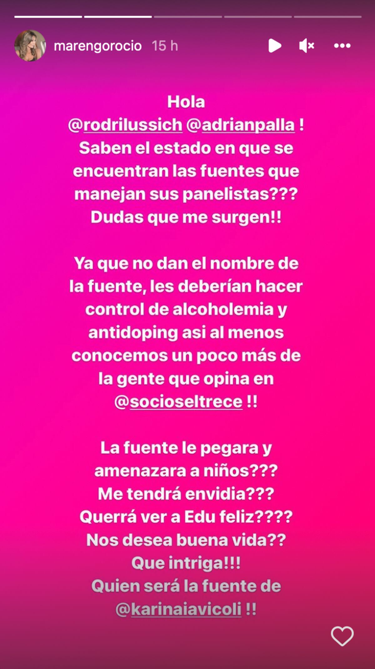 Las historias de Rocío Marengo contra Intrusos y Socios del Espectáculo