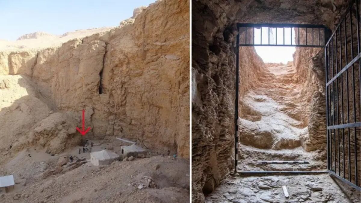 La ubicación y la entrada a la tumba real del rey Tutmosis II, que gobernó hace 3.500 años. (BBC News)