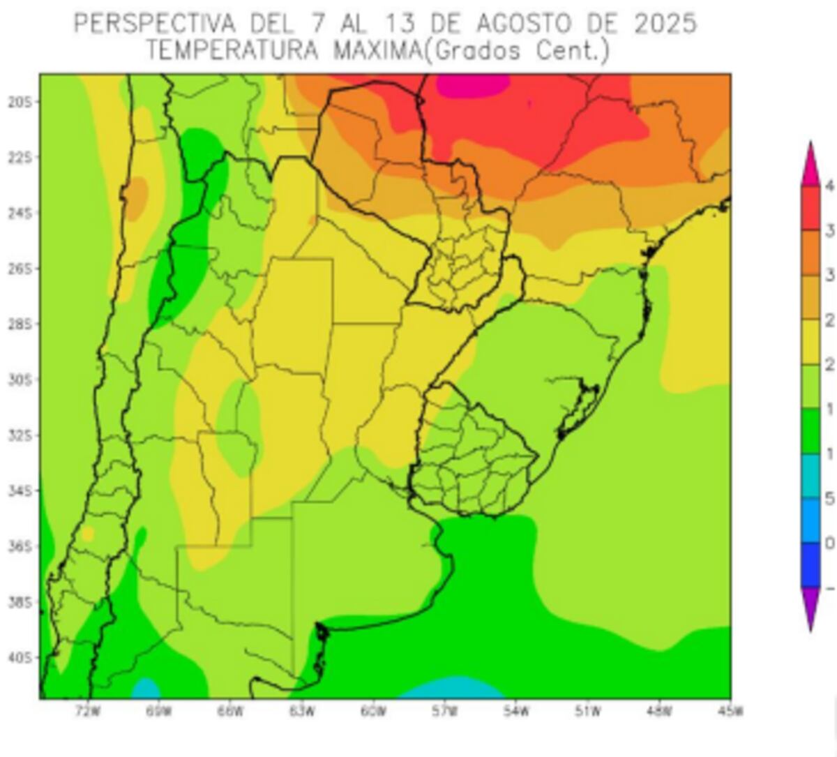 Temperaturas máximas del 7 al 13 de agosto.