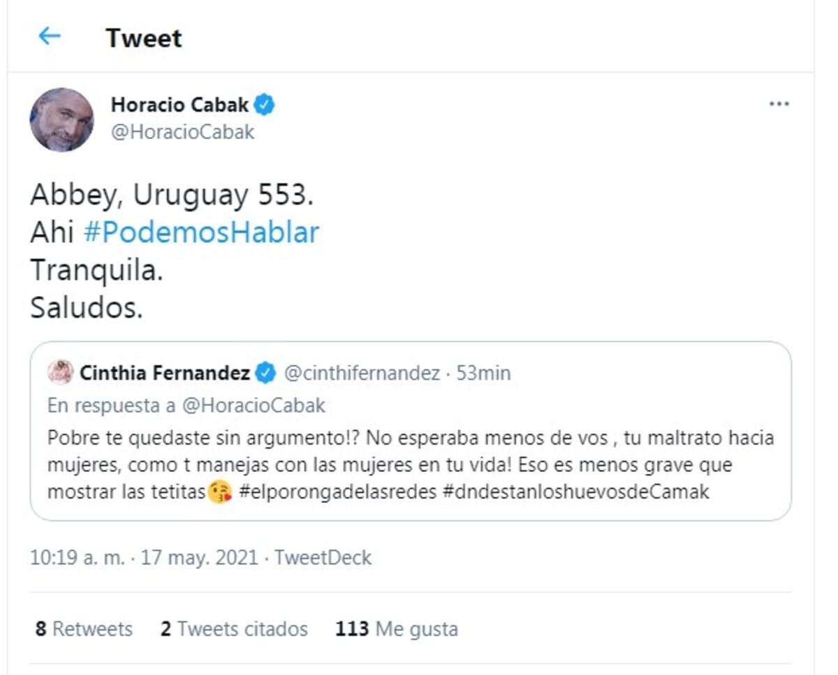 Cabak es tan inflamable como Cinthia Fernández. (Twitter, captura)