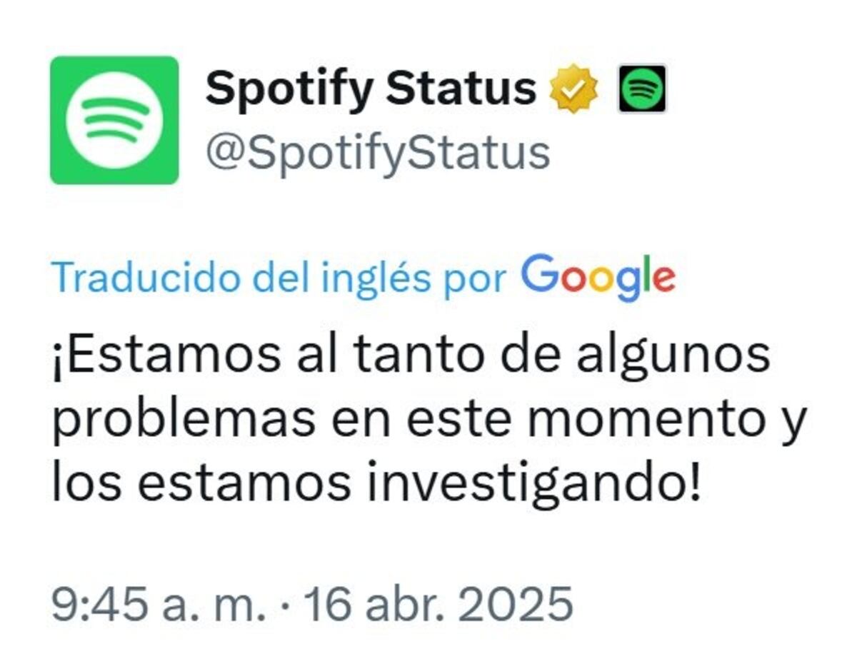 Spotify se cayó a nivel mundial este miércoles (Captura de pantalla)