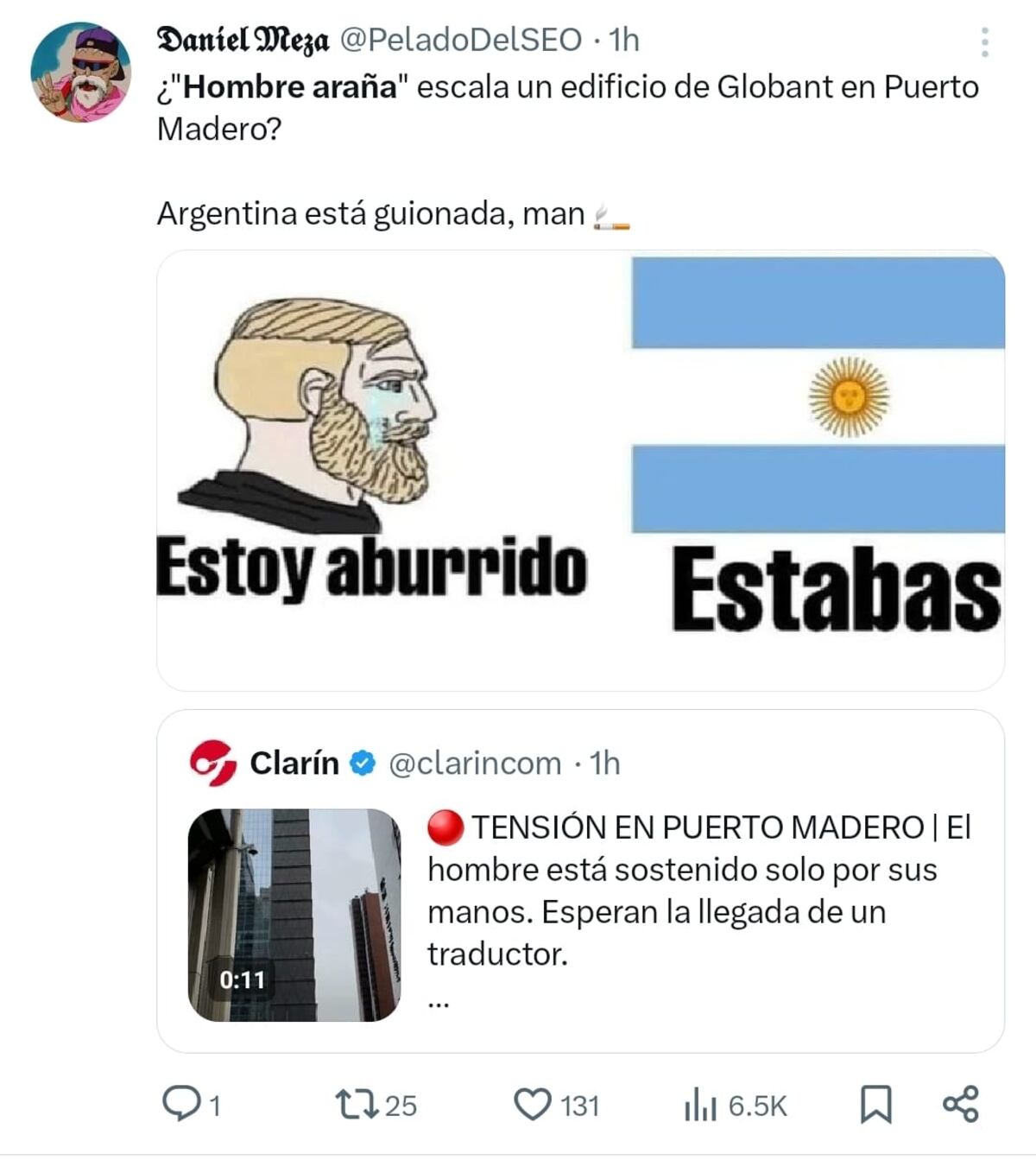 Los memes por el influencer polaco que trepó los 25 pisos del edificio de Globant. (Captura)