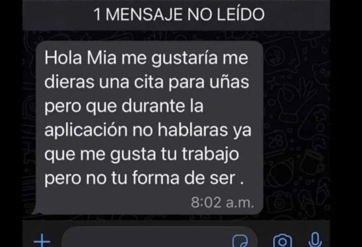 El mensaje de la clienta. (@tengounataser)