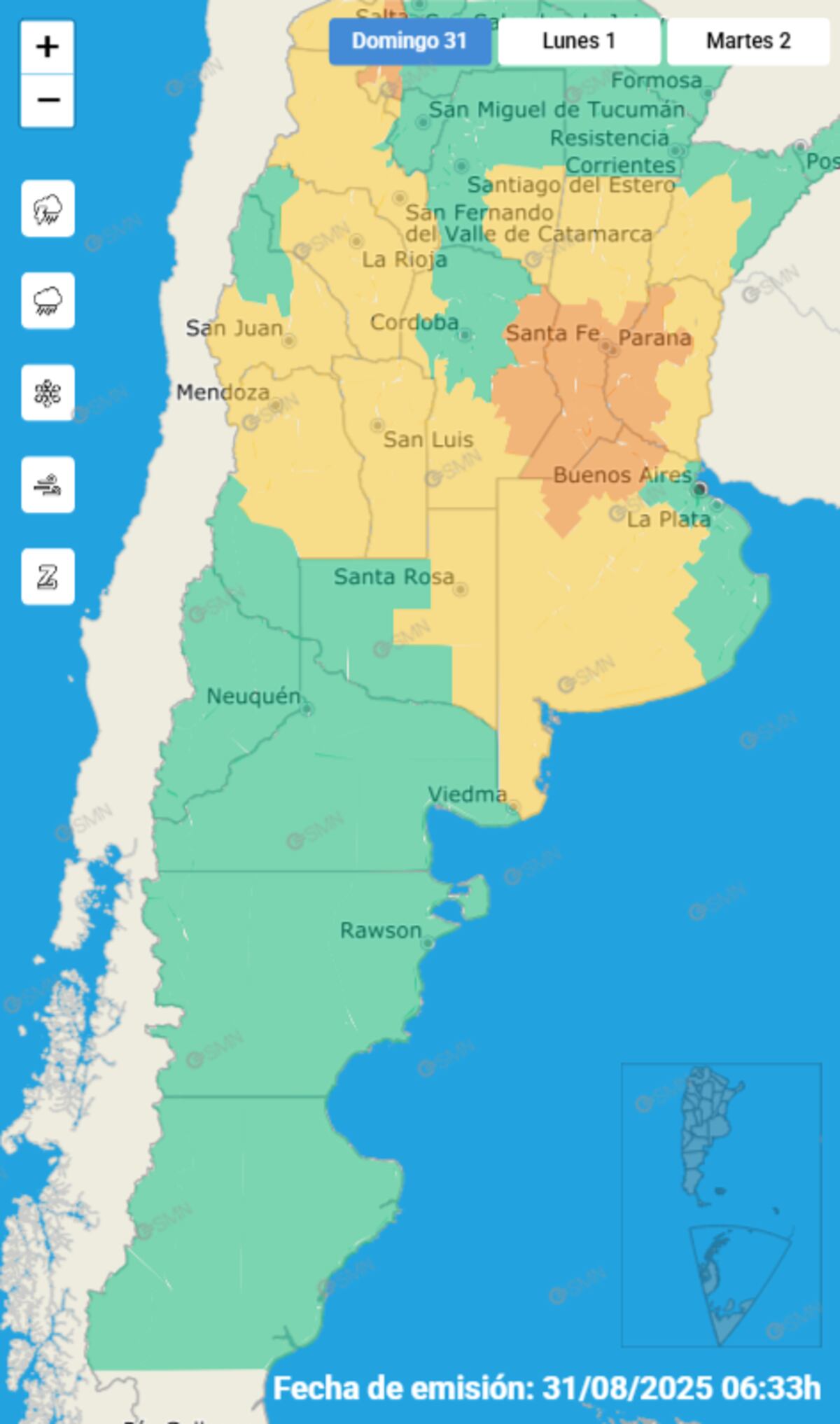 Clima. Alerta por viento y tormenta para este domingo 31 de agosto. (SMN)