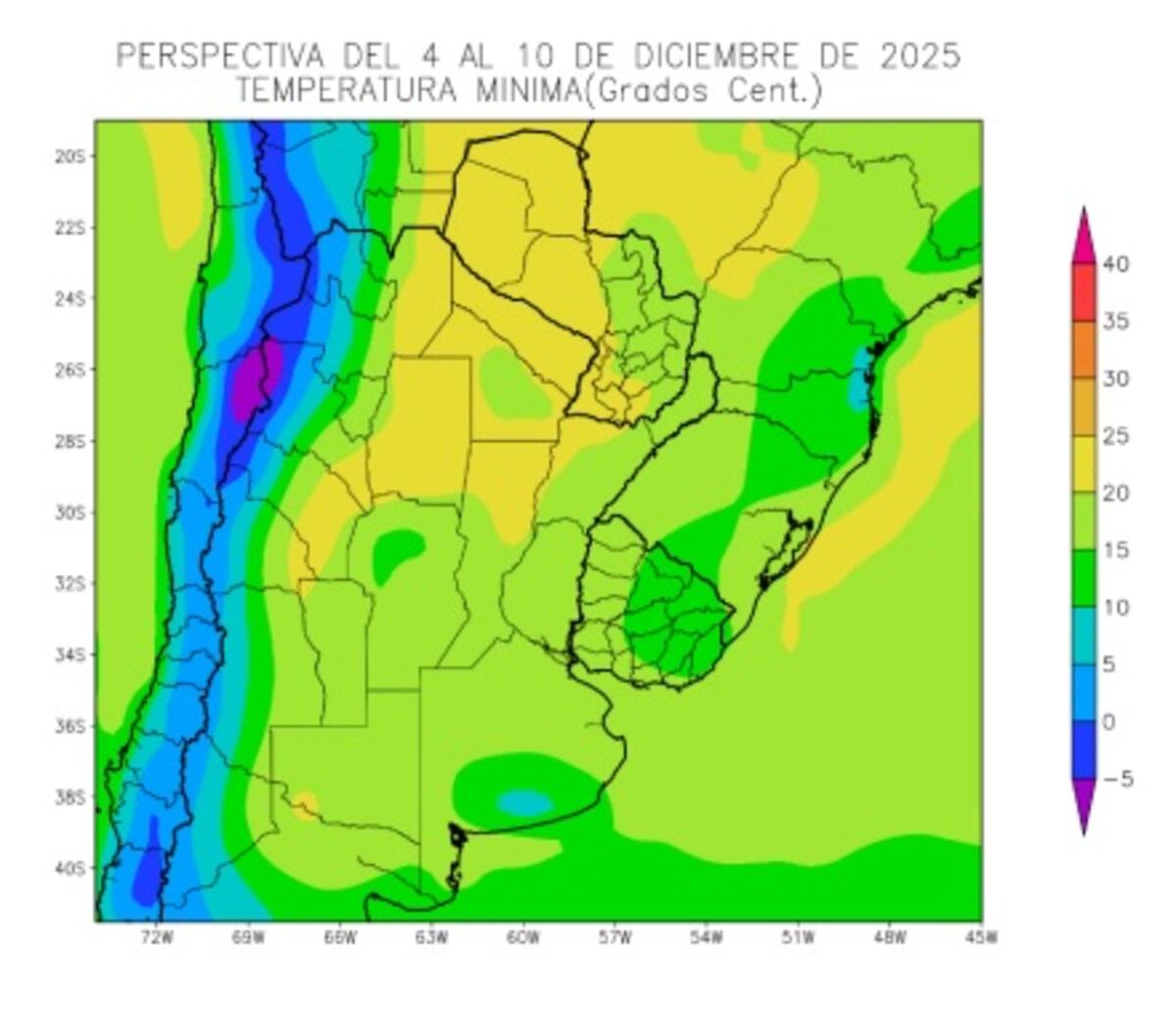 PERSPECTIVA AGROCLIMÁTICA. Temperaturas mínimas. (Gentileza Bolsa de Cereales)
