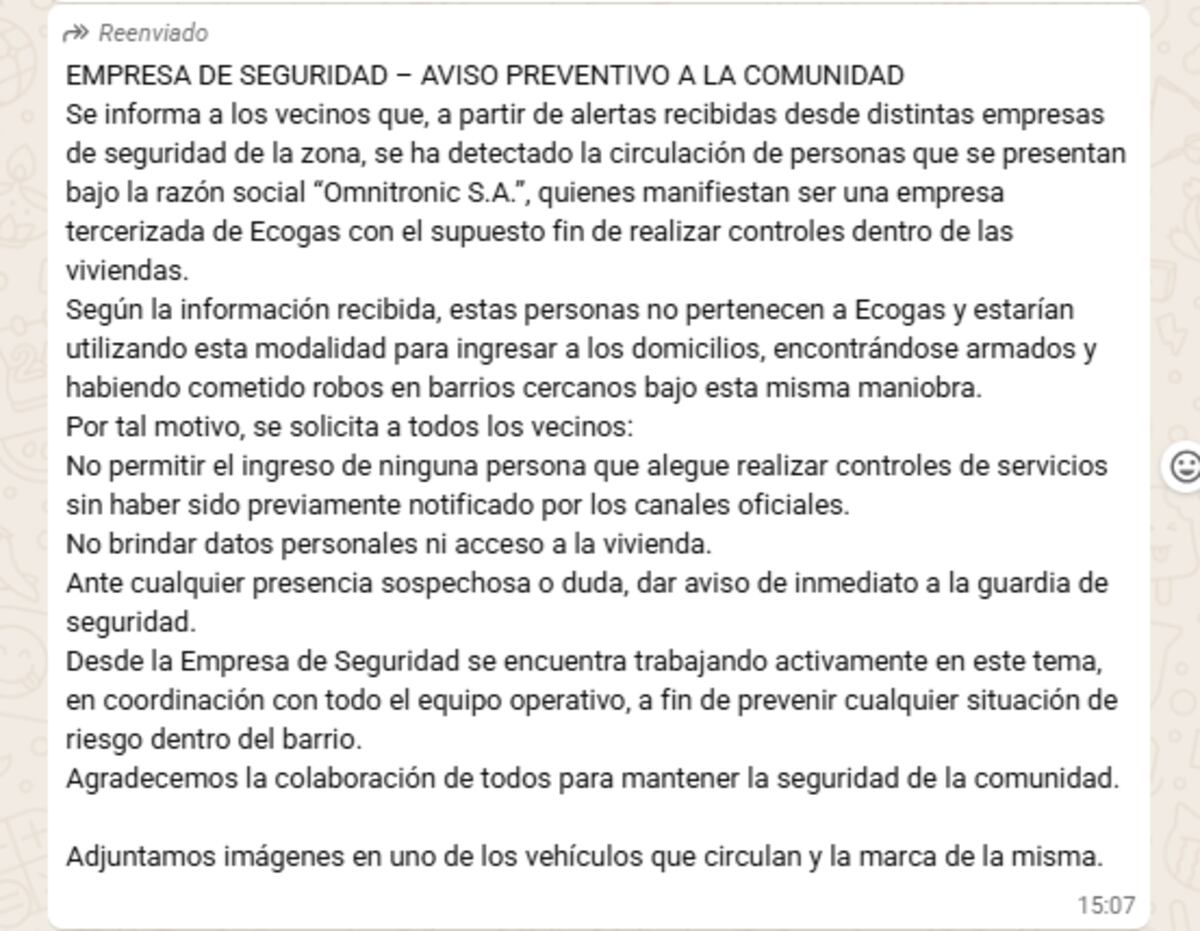Falso comunicado sobre Ecogas