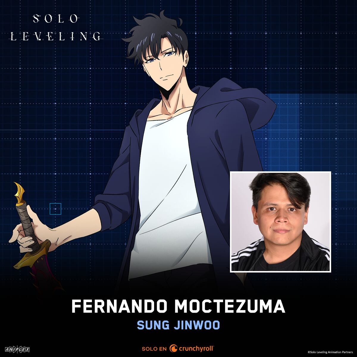 Fernando Moctezuma interpreta a Sun Jinwoo en Solo Leveling (Imagen: Gentileza prensa Crunchyroll)