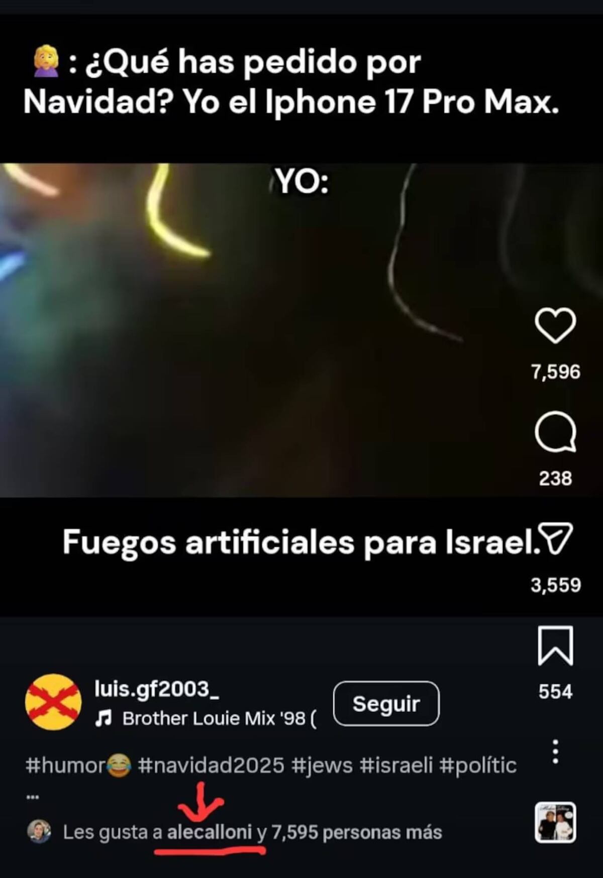 El mensaje al cual Calloni le dio like y por el que fue desplazado.