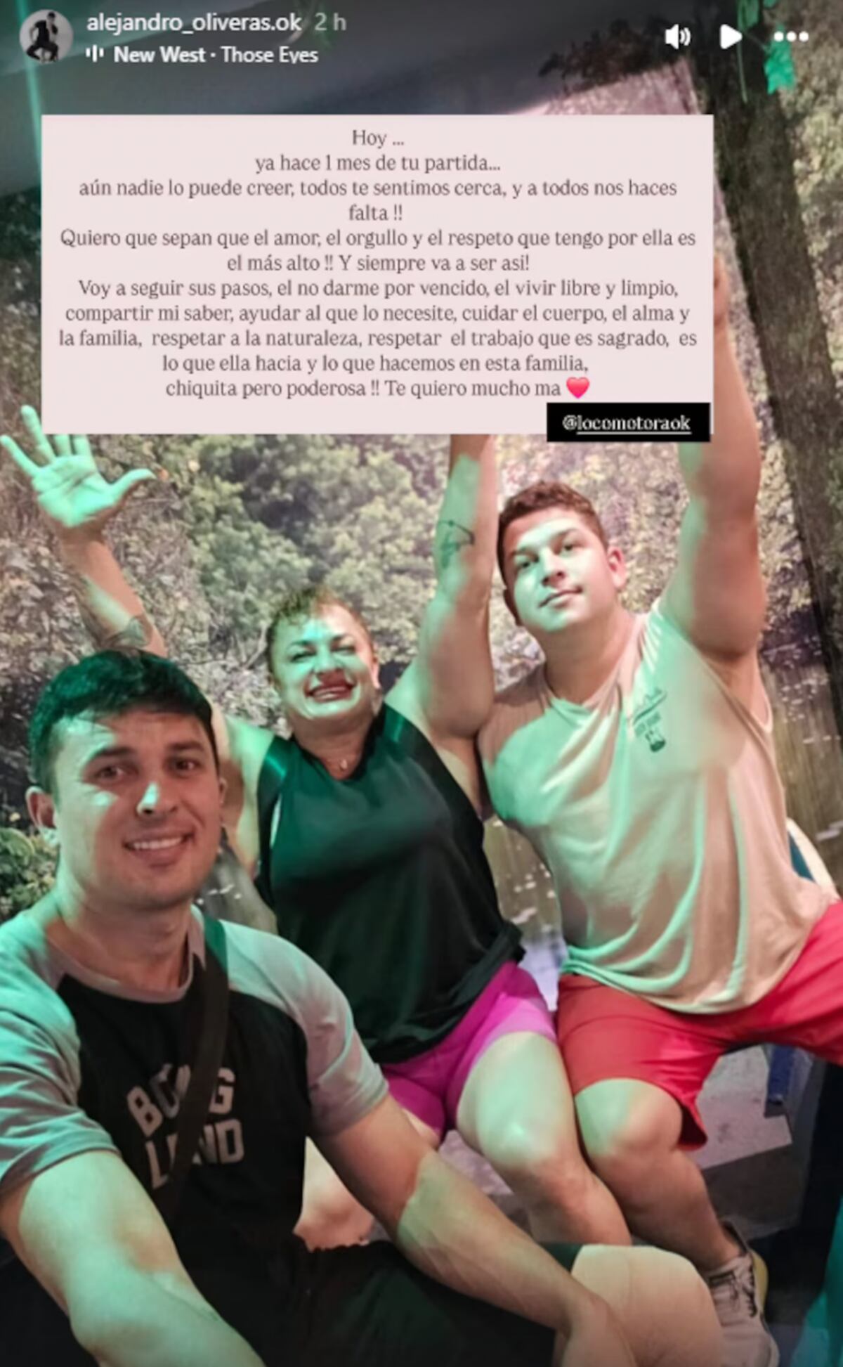 El homenaje de Alejandro a su madre en redes, a un mes de su fallecimiento. (Foto: captura de pantalla)