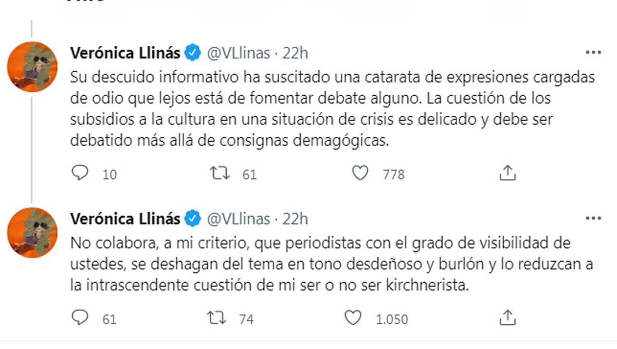 Verónica Llinás cruzó a los periodistas Eduardo Feinmann y Joni Viale.