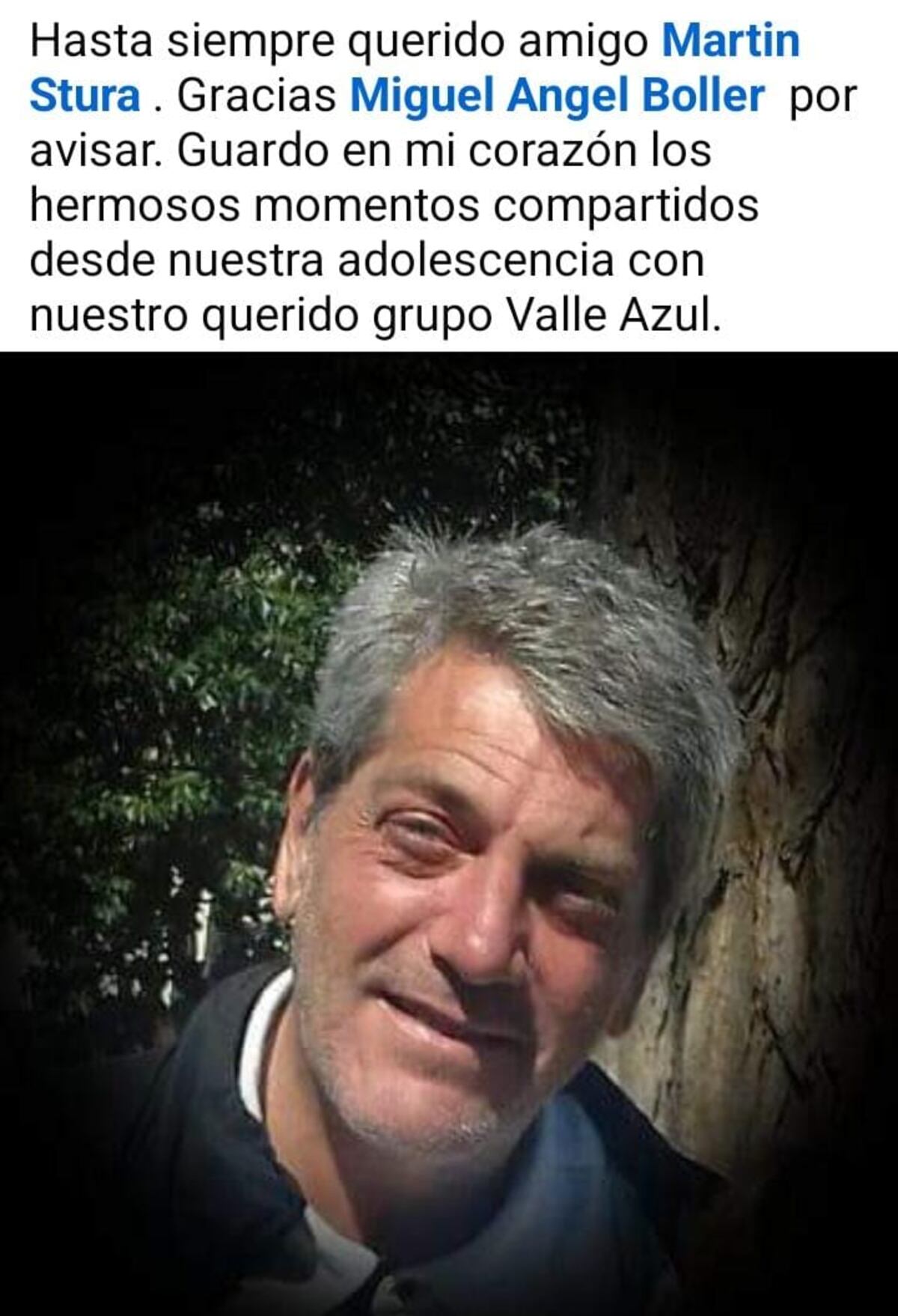 El mensaje de un cercano a Martín Stura tras su fallecimiento. (Gentileza Carlos Paz Vivo)
