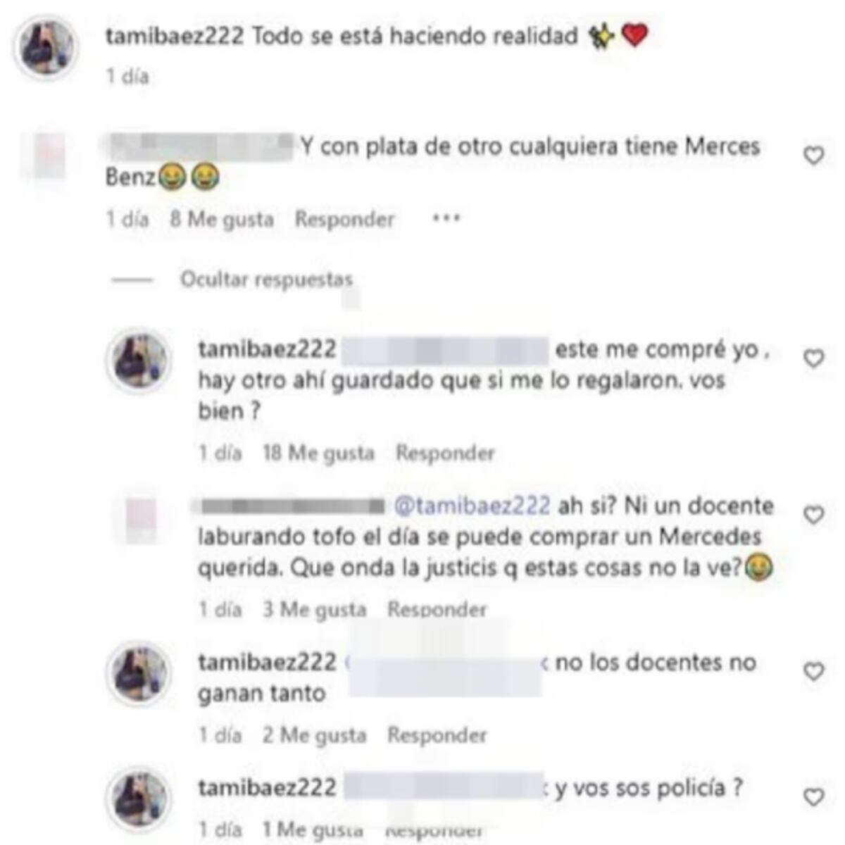 Tamara Báez respondió el "hate". (Captura)