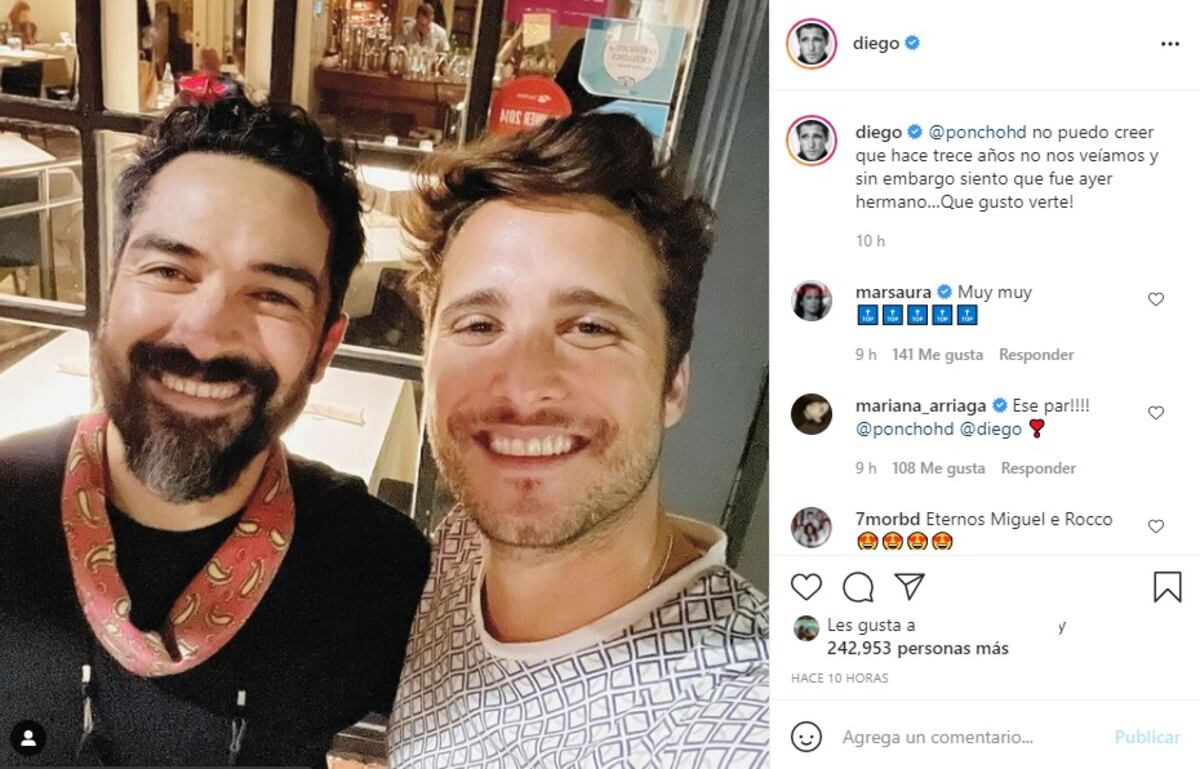 El posteo de Diego Boneta en Instagram al reencontrarse con su amigo Pocho