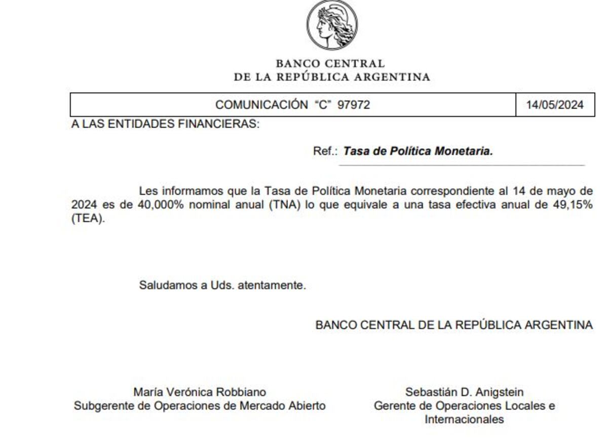 El comunicado del Banco Central.