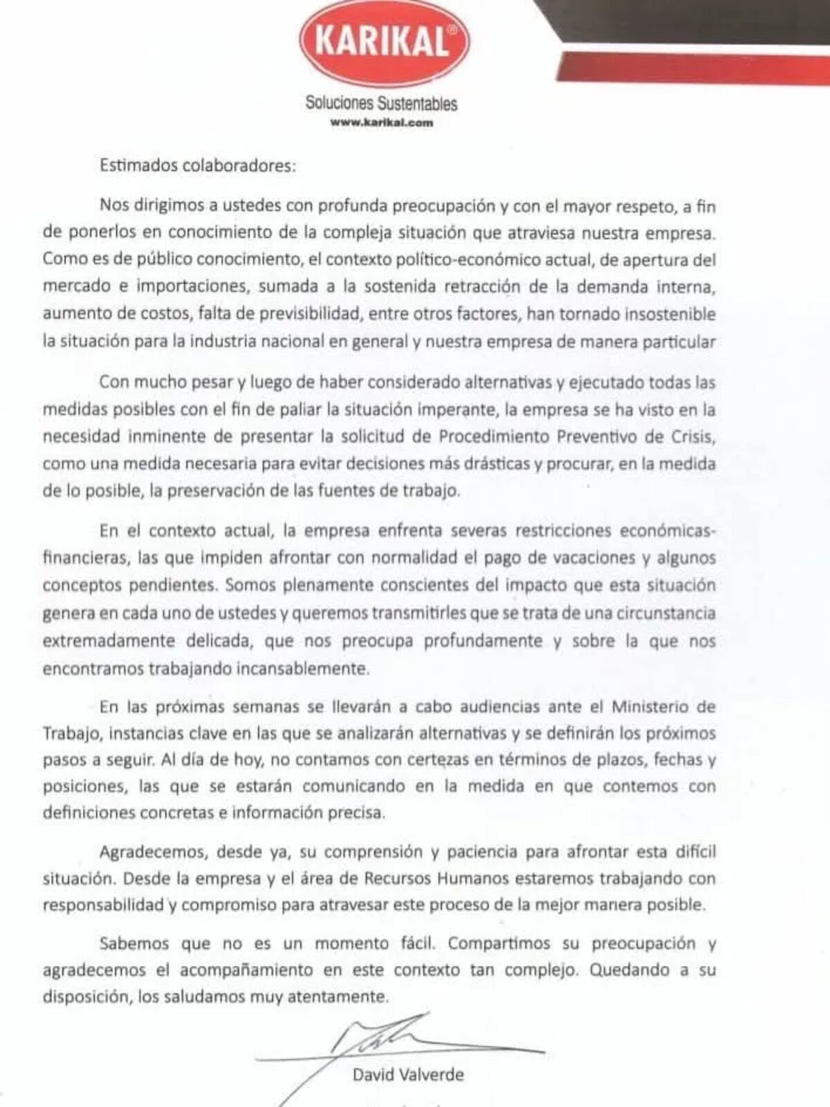 Comunicado de Karikal.